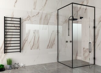 Modern white glass shower room with led - obrazy, fototapety, plakaty
