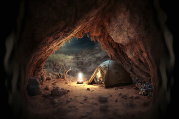 camping in the cave.Generative Ai