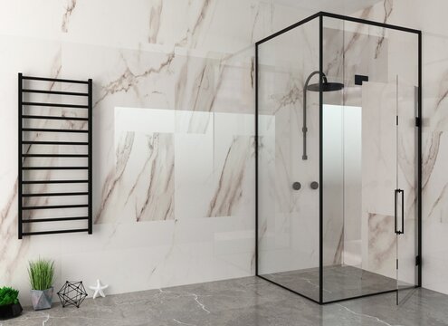 Modern white glass shower room with led