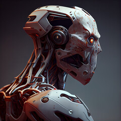 Robot cyborg head.  Generative AI illustrations. 