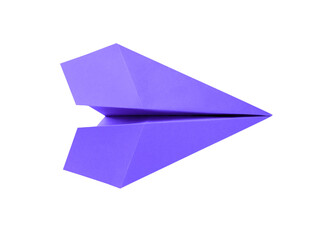 Purple paper plane origami isolated on a white background