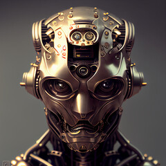 Robot cyborg head.  Generative AI illustrations. 