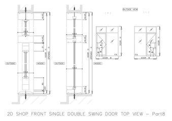 2D SHOP FRONT SINGLE DOUBLE SWING DOOR TOP VIEW