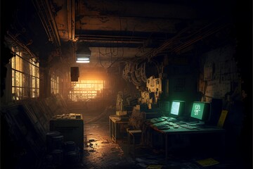An underground hacker group's base, generative AI
