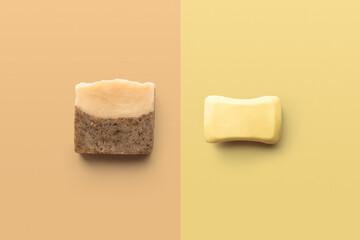 Homemade natural soap on earth tone background