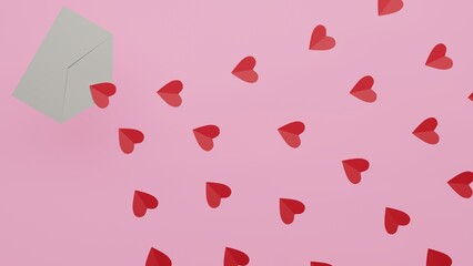 red hearts in the white mail on white background.3d rendering.