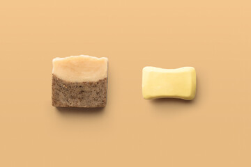Homemade natural soap on earth tone background