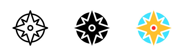 Compass line icon. Traveler, geography, poles, target, mark, place, goal, path, race, performance, designation. Geography concept. Vector icon in line, black and colorful style on white background