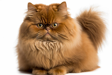 Brown Persian Cat on a Pure White Background