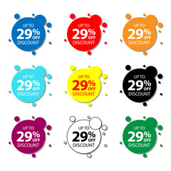 29 percent offer set of colorful sale labels or stickers