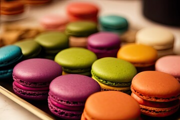 Obraz na płótnie Canvas High-Resolution Image of Colorful Macarons Displaying the Vibrant and Tasty Characteristics of Macarons, Perfect for Adding a Sweet and Attractive Element to any Design Project