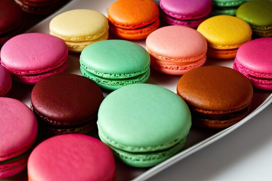 High-Resolution Image of Colorful Macarons Displaying the Vibrant and Tasty Characteristics of Macarons, Perfect for Adding a Sweet and Attractive Element to any Design Project