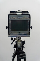 The old lens. Format camera. Cardan camera. Analog camera. Shooting on film or on paper. Retro camera.