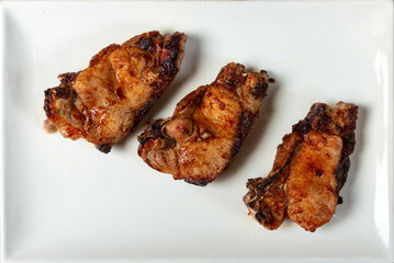 Caucasian shashlik plate with grilled meat .  pork bbq