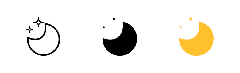 Obraz premium Moon with stars set icon. Weather conditions, clear sky, night. Nature concept. Vector icon in line, black and colorful style on white background