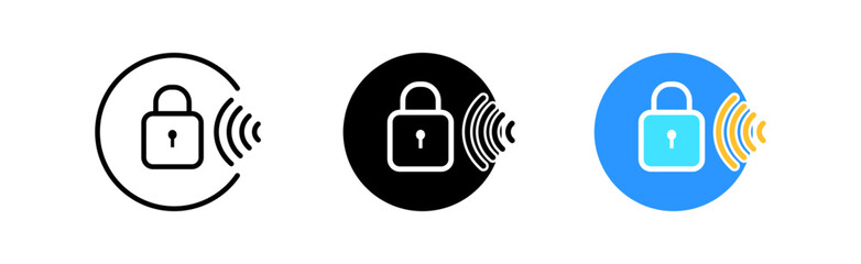 Security line icon. Lock, password, energy, signal, communication, waves, impulse, notification, sign, logo,. Technology concept. Vector icon in line, black and colorful style on white background