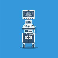 Ultrasound machine. Ultrasound scanner machine isolated object on white background. Medical diagnostic equipment sonography. Vector illustration flat design. Ultrasonic device.