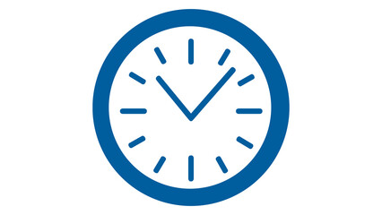 Clock icon. Simple flat clock style. Wall clock round dial, blue analog clock with arrow and notches