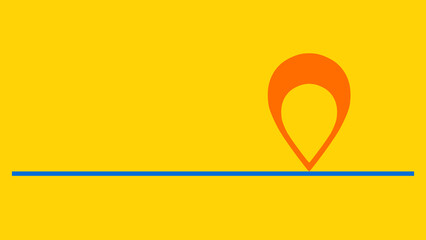 Destination icon. Road icon, traffic lanes, time line. Travel time. On a yellow background.