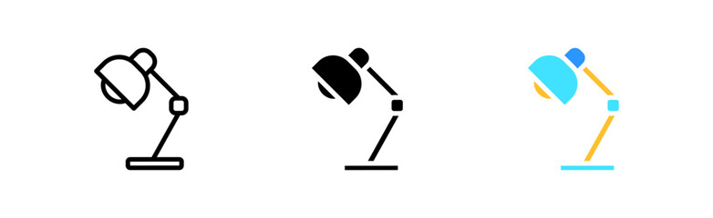 Desk lamp line icon. Socket, wire, wiring, lighting, landscaping, house, room, night, bright, light bulb, glass, socket. Vector icon in line, black and colorful style on white background