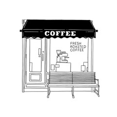 Coffee shop Cafe Front shop Hand drawn line art illustration