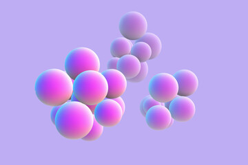 3D abstract liquid bubbles on purple background. Concept of future science: floating morphing spheres, molecular elements or nanoparticles. Fluid pink shapes in motion EPS 10, vector illustration. - 566975159