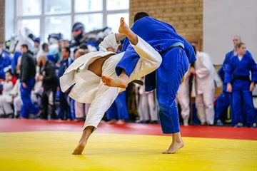 Poster athletes judoists fight judo competition © sports photos