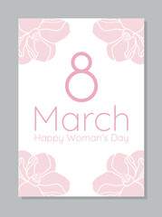 Congratulations on March 8. Women's Day greeting card design.