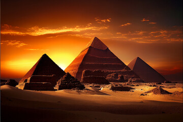 Fototapeta na wymiar Sunset over the Pyramids of Giza. AI generated.