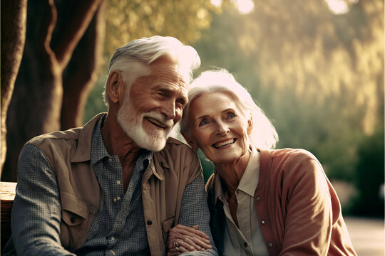 Beautiful old love couple in a park (AI Generated)|