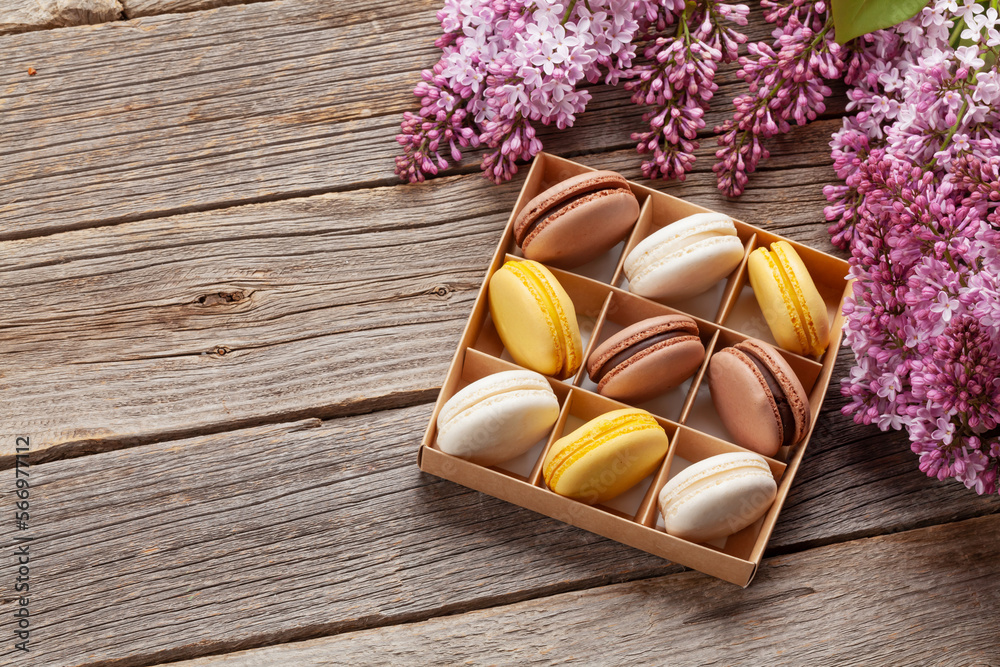 Wall mural various macaroon cookies in wooden box