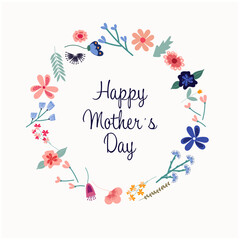 Crown of flowers. Hand drawn Happy Mother's Day floral illustration.	