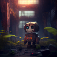 Mini robot in the dark. Generative AI Content.