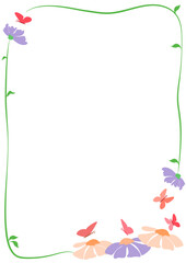 frame with flowers and butterflies in vertical format