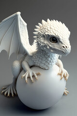 White baby dragon, dragon egg. Generative AI.