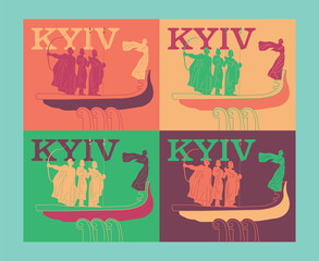 Vector monument to the founders of Kyiv. Hand drawn colorful modern illustrations. Background for banner, flyer, book, cover, poster.