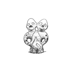 Ancient strange statue isolated on white background