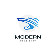 Modern and Futuristic Ship Logo Design in Blue Gradient Style. Cruise or Yacht Logo