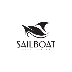 Black Sailboat Logo Design with Simple and Abstract Concept