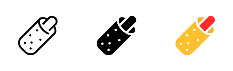 Hot dog set icon. Eating out, buns and sausage, junk food, snack, tasty, calories. Fast food concept. Vector icon in line, black and colorful style on white background