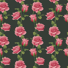 Seamless pattern with pink roses. Botanical texture with beautiful flowers. Romance, valentine's day. Great for wrapping paper, textiles, wallpapers.