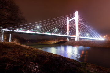 Przemyśl Gate. The bridge in Przemyśl over the San river illuminated at night.