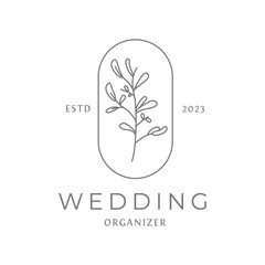 Wedding logo. Minimalistic  floral  frames. Elegant herbs or blossoms. Vector botanical, botanic badge