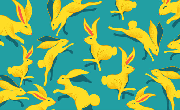 A collection of cute jumping rabbits. Easter decoration celebrations vector illustration.