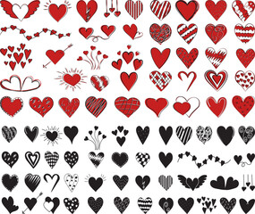 hearts silhouette, set ,design isolated