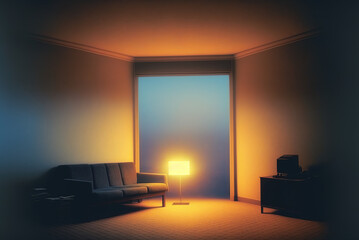 Foggy room, in style of surreal minimalism. Generative AI.