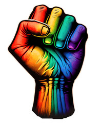 Closed fist in rainbow colors png with transparency, generative ai - 566983727