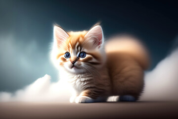 Adorable kitten mixed with fluffy cloud on background 3D illustration