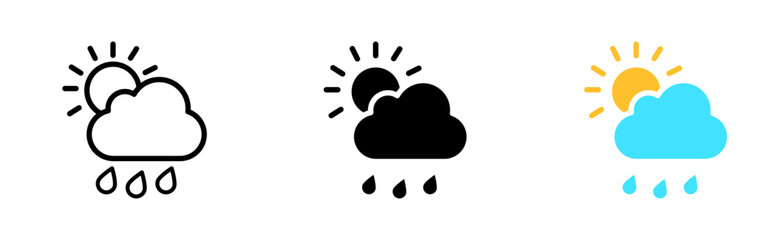 Sun and cloud line icon. Mainly cloudy, rain, cold, thunderstorm, day, sky, nature, forecast, conditions. Weather concept. Vector icon in line, black and colorful style on white background