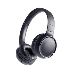 Black modern over-ear or full size wireless headphones on white